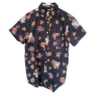 Star Wars Stormtrooper Floral Short Sleeve Button Up Shirt Men's Small Gray